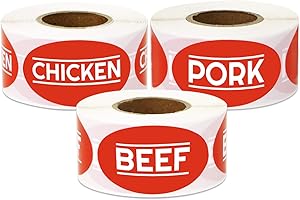 3 Rolls - Beef Chicken Pork Bundle Labels for Meat Markets, Supermarkets, Food Labeling or Butchers 1.75
