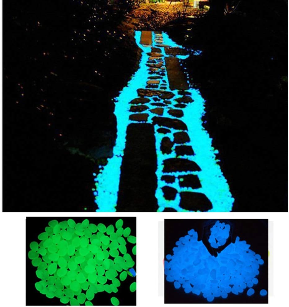 Glow in The Dark Pebbles, Glow Decorative Stones Rocks, Luminous Pebbles for Outdoor Decor, Garden Lawn Yard, Aquarium, Walkway, Fish Tank, Pathway, Driveway-200Blue&Green : Garden & Outdoor