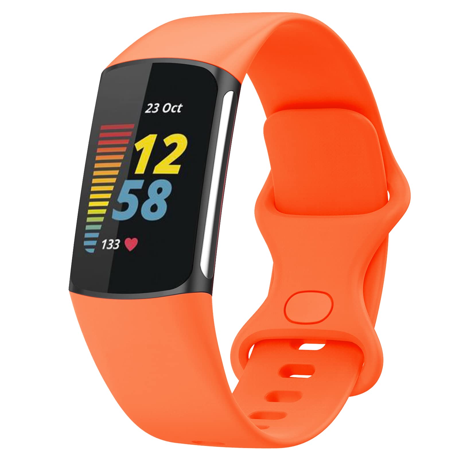 TopPerfekt Straps Compatible with Fitbit Charge 6 Strap, Adjustable Soft Silicone Sport Replacement Watch Band Wristbands Bracelet for Charge 5 Activity Tracker Women Men (Orange, Small)