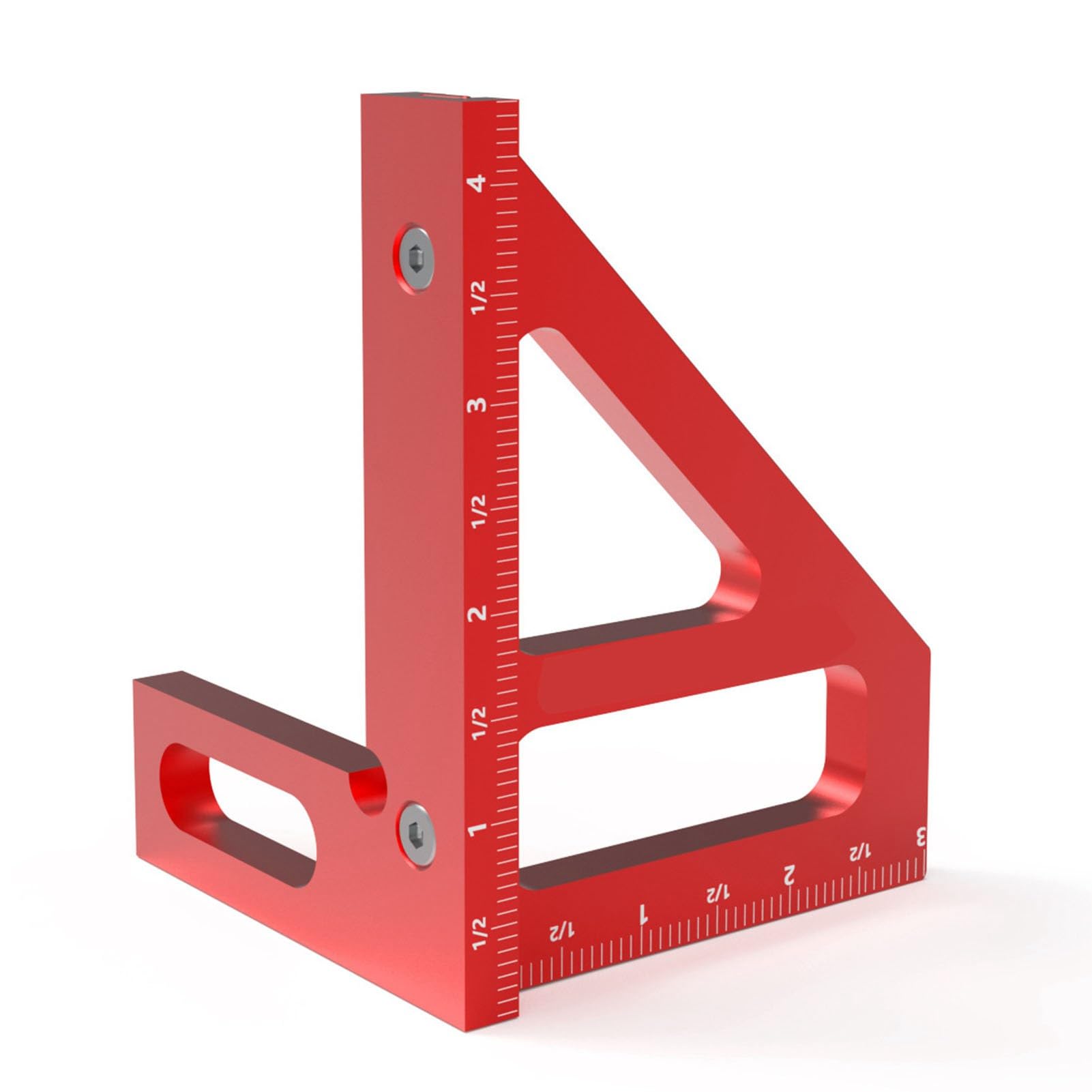 3D Multi Angle Measuring Ruler, 45 90 Degree Angle Gauge 1/16 Inch Accuracy Miter Triangle Ruler Detachable Woodworking Square Protractor for Round Materials, 3D Workpieces (Red)