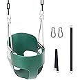 KINSPORY Toddler Swing, 59" Coated Heavy-Duty Iron Chains Baby Swing Outdoor, High Back Full Bucket Infant Swing Seat with Tree Straps for Swing Sets Backyard Outdoor Indoor (Green)