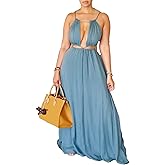 Famnbro Womens Sexy Summer Dress Halter Neck Sleeveless Tie Back Boho Resort Maxi Dresses 2025 Beach Vacation Outfits