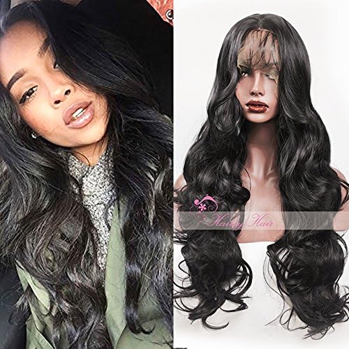 Synthetic Black Lace Front Wig Cap Women Long Loose Body Wave 200% Density Pre Plucked Hairline with Baby Hair Natural Heat Resistant 24inch