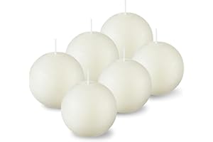 RAMBUE Rustic Ivory Round Candles - 3 Inch Ivory Ball Candles - Decorative Candles for Weddings, Celebrations, Holiday, and Home Decor - Set of 6 Ivory Sphere Candles