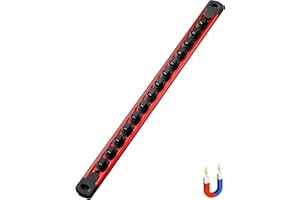 ALOANES Magnetic Socket Organizer 3/8-Inch Drive, Socket Rail Organizer Heavy Duty Aluminum, 360° Swivel Clips Socket Holder Kit, 3/8-Inch Socket Holder x 14 Clips (Red)