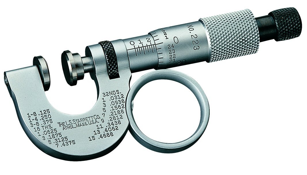 Starrett 223RL Paper Gauge Micrometer, Ratchet Stop, Lock Nut, 011/32