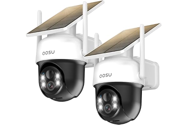 AOSU Solar Camera Security Outdoor - 100% Wire-Free Security Cameras Wireless Outdoor for Home Surveillance with Fixed Solar