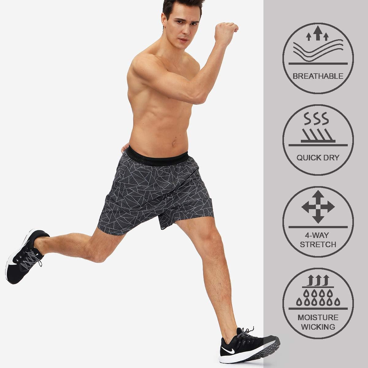 Libin Men's 5 Inch Inseam Running Shorts Quick Dry Fit Workout Gym Athletic Shorts with Brief Liner,Zip Pocket: Clothing