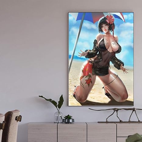 Amazon Co Jp キャンバスアート絵画セクシーな水着の女の子ゲームイラスト図フームの寝室の装飾 50x70cm フレームなし ホーム キッチン