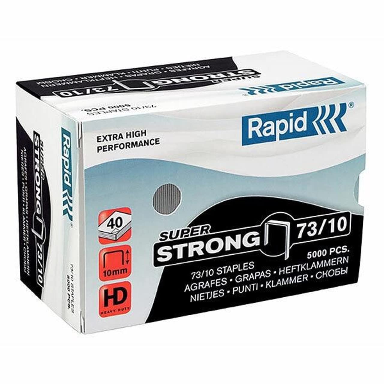 Rapid 73/10mm Super Strong Staples, For Stapling 10-40 Sheets, Use with Heavy Duty Stapling Pliers, Galvanised Wire, Box of 5000, 24890400