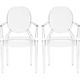 EdgeMod Burton Arm Plastic Dining and Patio Ghost Chair, Stackable, Fully Assembled, Suitable for Indoor & Outdoor, Clear (Se