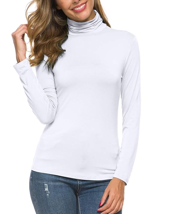 Popzone Turtleneck Tops for Women Long Sleeve White Large best women's turtlenecks