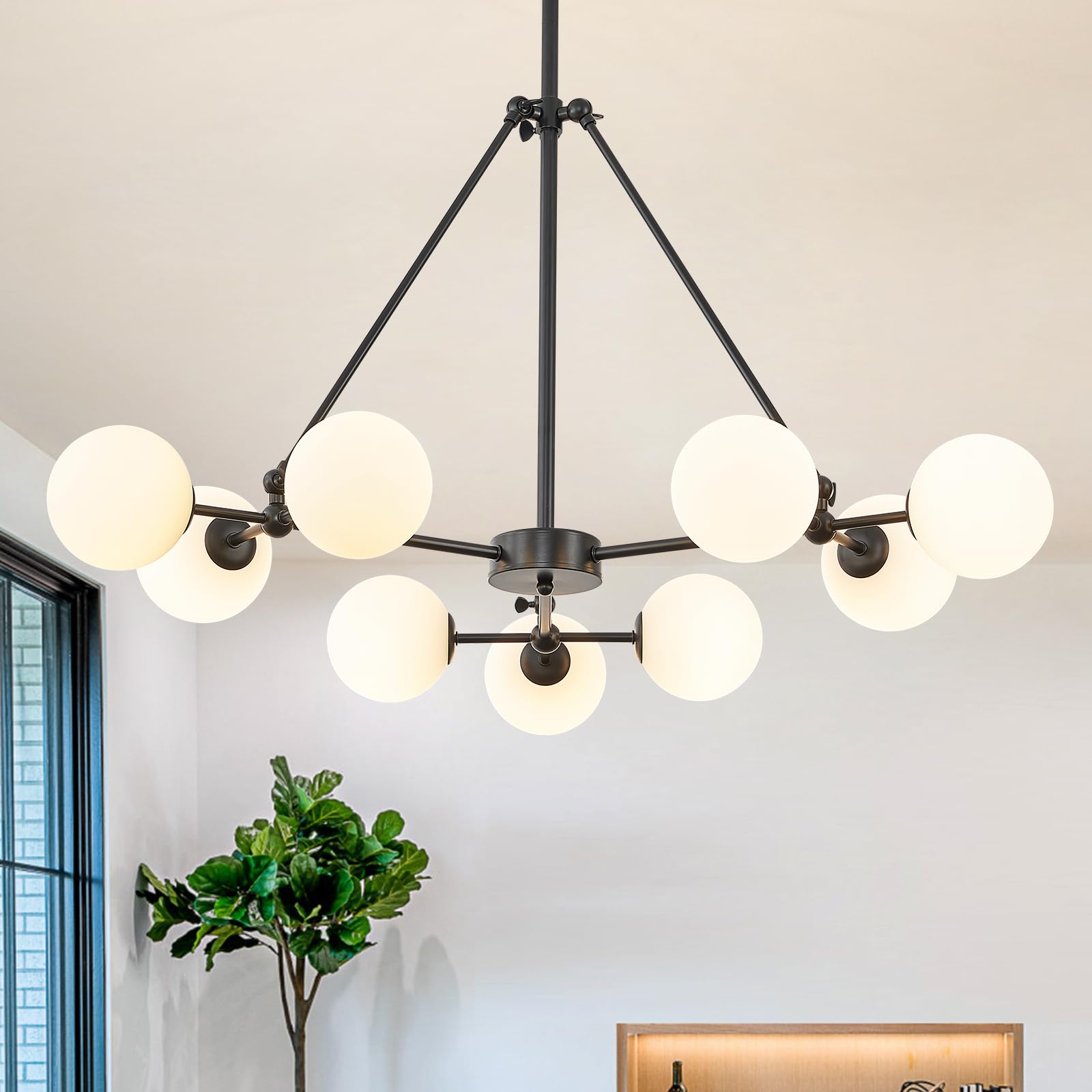 Photo 1 of AIRYPHANT 9-Light Globes Sputnik Chandelier, Black Mid Century Chandelier Dining Room Light Fixture Frosted Glass Globes Ceiling Lighting Fixtures for Living Room Bedroom