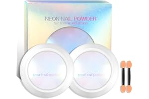 Ownest 2 Pcs Neon Chrome Nail Powder, Unicorn Chrome Nails Glitter Pigment, Aurora Iridescent Powder Pigment for Nails, Opal Pearl Mica Powders, Chameleon Pearl Manicure Pigment