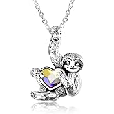 YFN Sloth Gifts Sterling Silver Sloth Necklace Heart Crystal Sloth Jewelry for Women Men Christmas Gifts