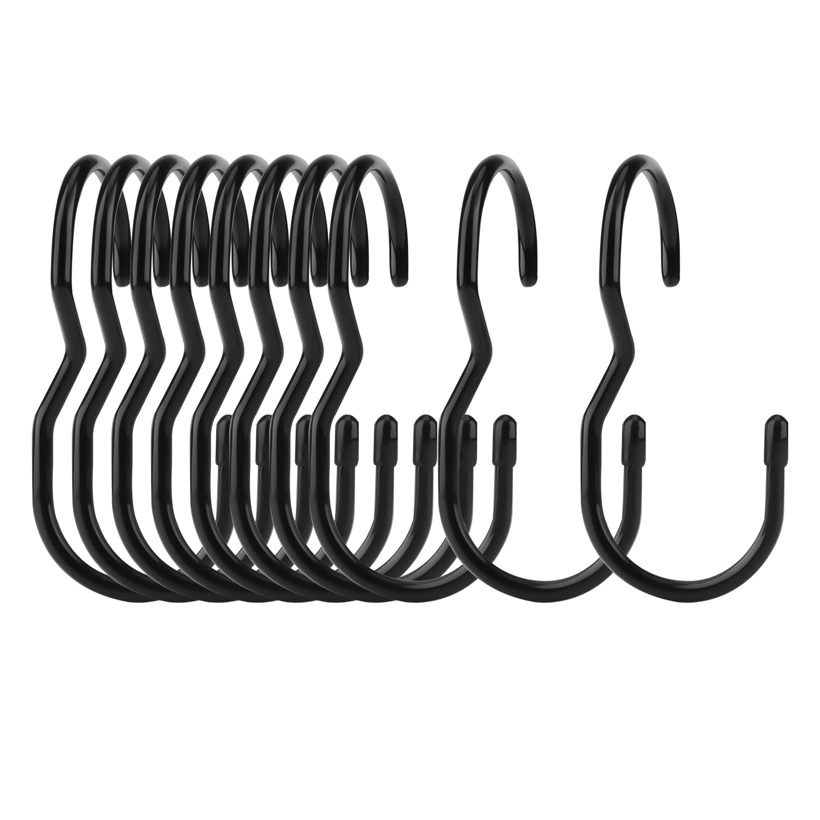 SAVITA 10pcs Purse Bags Hangers, Heavy Duty S Shaped Hooks Handbags Twist Design with Rubber Stopper for Closet Living Room Kitchen Bathroom S Hooks Rod for Clothes Jeans Hat Belts Plants (Black)
