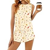 Lacozy Women 2 Piece Set Summer Lounge Tank Top Matching Shorts Cute Sleeveless Floral Print Loungewear Pajama