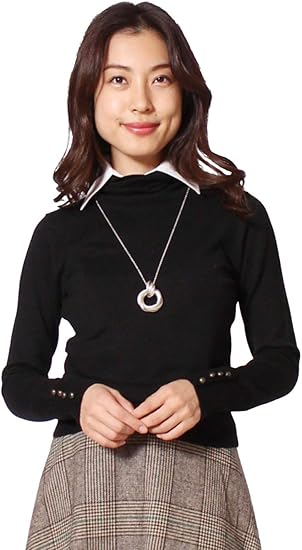 モードアラカルト トップス 白襟 つけ襟 重ね着風 タートルネック ウール混 ニット セーター 長袖 無地 シャツレイヤード レディース ブラック M セーター 通販 Amazon