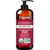 Cliganic USDA Organic Jojoba Oil 16oz with Pump, 100% Pure | Bulk, Moisturizing Oil for Face, Hair, Skin & Nails | Natural Co