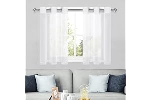 DWCN White Transparent Voile Short Panels with Grommet Top for Small Window - Sheer Curtain Tiers for Kitchen/Cafe Basement W