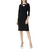 London Times Womens Scuba Crepe Neckline Detail Midi Sheath