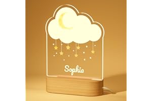witfox Personalized Night Light - Cloud Acrylic Night Light,Personalized Gifts for Kids,Customize Name,Adjustable Brightness,