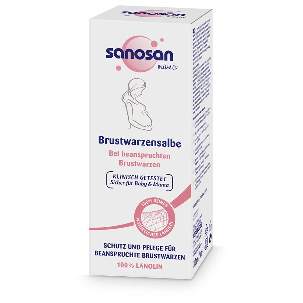 sanosan Brustwarzensalbe klinisch getestet - 100% reines & natürliches Lanolin ideal für die Schwangerschaft & Stillzeit - Brustwarzen Salbe ohne Parabene, Farbstoffe & Duftstoffe (1x 30 ml)