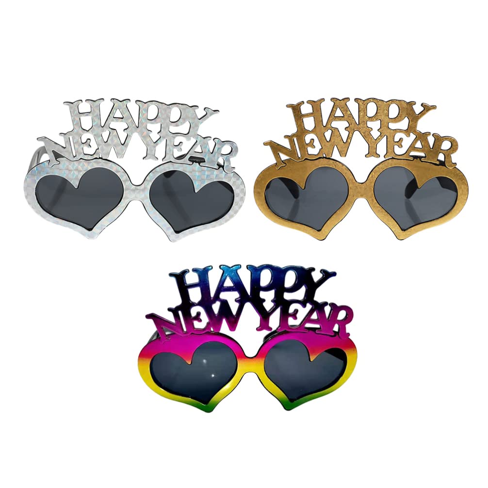 Toyvian 3Pcs Happy New Year Glasses Headband Set 2023 Heart Shaped New Year Party Glasses Glitter Headband for New Years Eve Party Masquerade Decoration, Sunglasses for Women