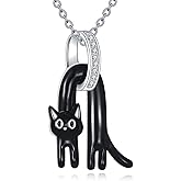 JBAERD Black Cat Necklace Sterling Silver Cat Pendant Cute Animal Jewelry Gifts for Women