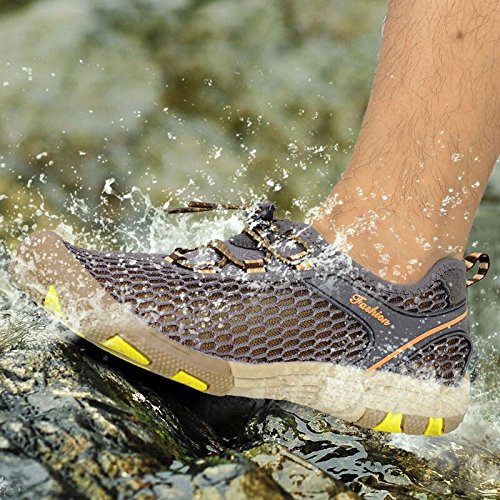Neoyowo Mens Quick Drying Aqua Water Shoes for Hiking Beach Walking(Grey 45 EU)