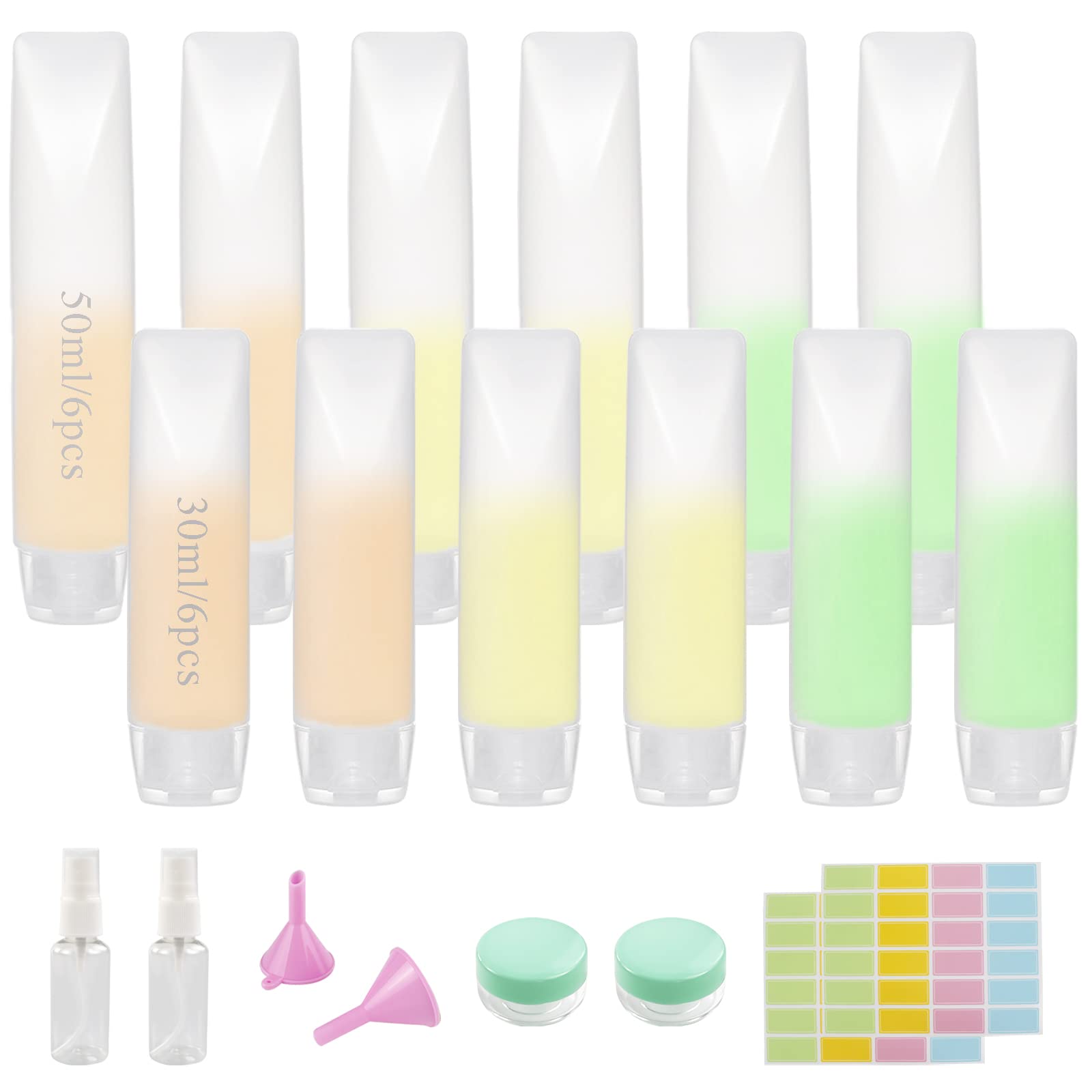 TWUTGAYW 12 Pc Travel Size Bottles for Liquid, Clear Plastic Refillable Squeeze Bottles Set Travel Bottles for Toiletries (30/50ml)