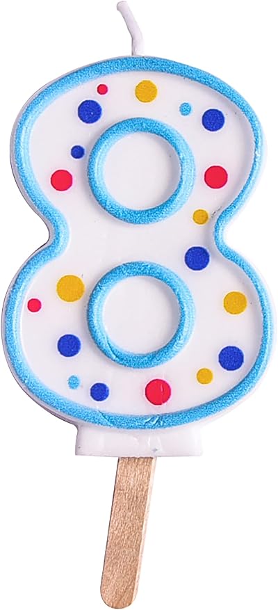 PME Blue Number 8 Candle 63mm Cake Topper with Polka Pots