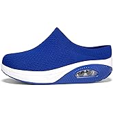 NELSBREX Orthopedic Mule Clogs for Women Stretch Knitted Platform Closed Round Toe Comfortable Breathable Air Cushion Walking Sliipers Open Back Wedge Heel Casual Mules Sneaker with Arch Support