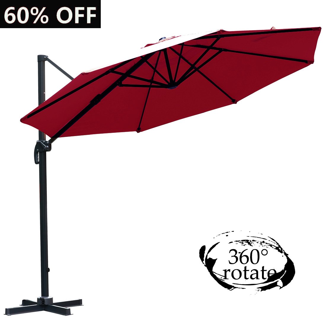 Farland 11 Ft Patio Umbrella Luxury 360 Rotate Offset Cantilever Outdoor Market Hanging Umbrellas Cranks 8 Ribs 11 Ft Red Flipboard