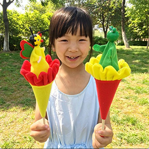 5 pcs Pop Up Cone Plush Puppets, Cute Animals Pop up Puppet Theater Telescopic Stick Rods Doll Fox Crow Bee Frog White Rabbit Gray Wolf Wooden Educational Toy by Sealive (Random Color)