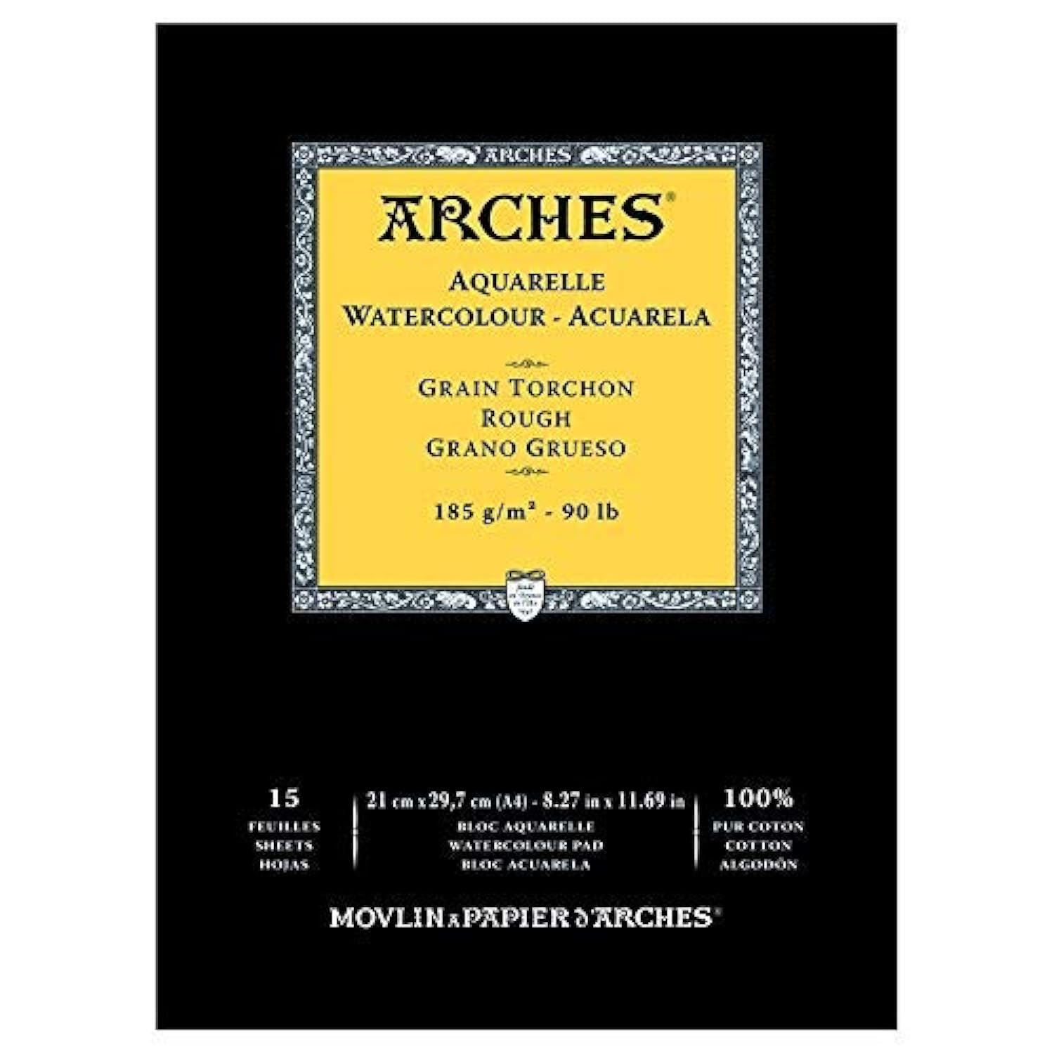 Arches Block for Watercolour glued 1 Side (15 Sheets) - Torchon Grain - Natural White 185g/mq - A4