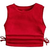 Milumia Girl's Ruched Knot Side Dance Tops Round Neck Sleeveless Solid Crop Tank Top