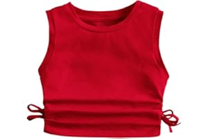 Milumia Girl's Ruched Knot Side Solid Round Neck Sleeveless Crop Tank Tops