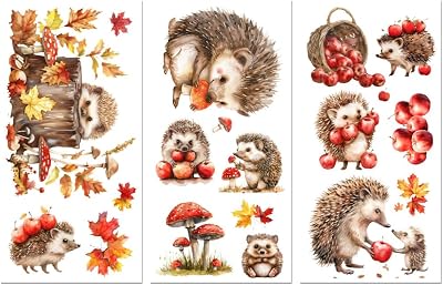 Peacoblue Rub on Transfer Decals Hedgehog Apple Trees 6"x12" 3Pcs
