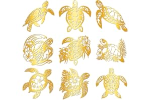 Hobbspring 9Pcs Golden Self Adhesive Stickers 4cmx4cm Sea Turtle Metal Decals Ocean Animal Waterproof Decorate Stickers for S