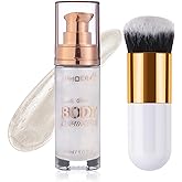 Body Shimmer Oil, Diamond Platinum Natural Glow Luminizer, Brush Include | Long Lasting Moisturizing Liquid Illuminator Highlighter Makeup for a Sun-Kissed Glow, Light Fair, 1oz