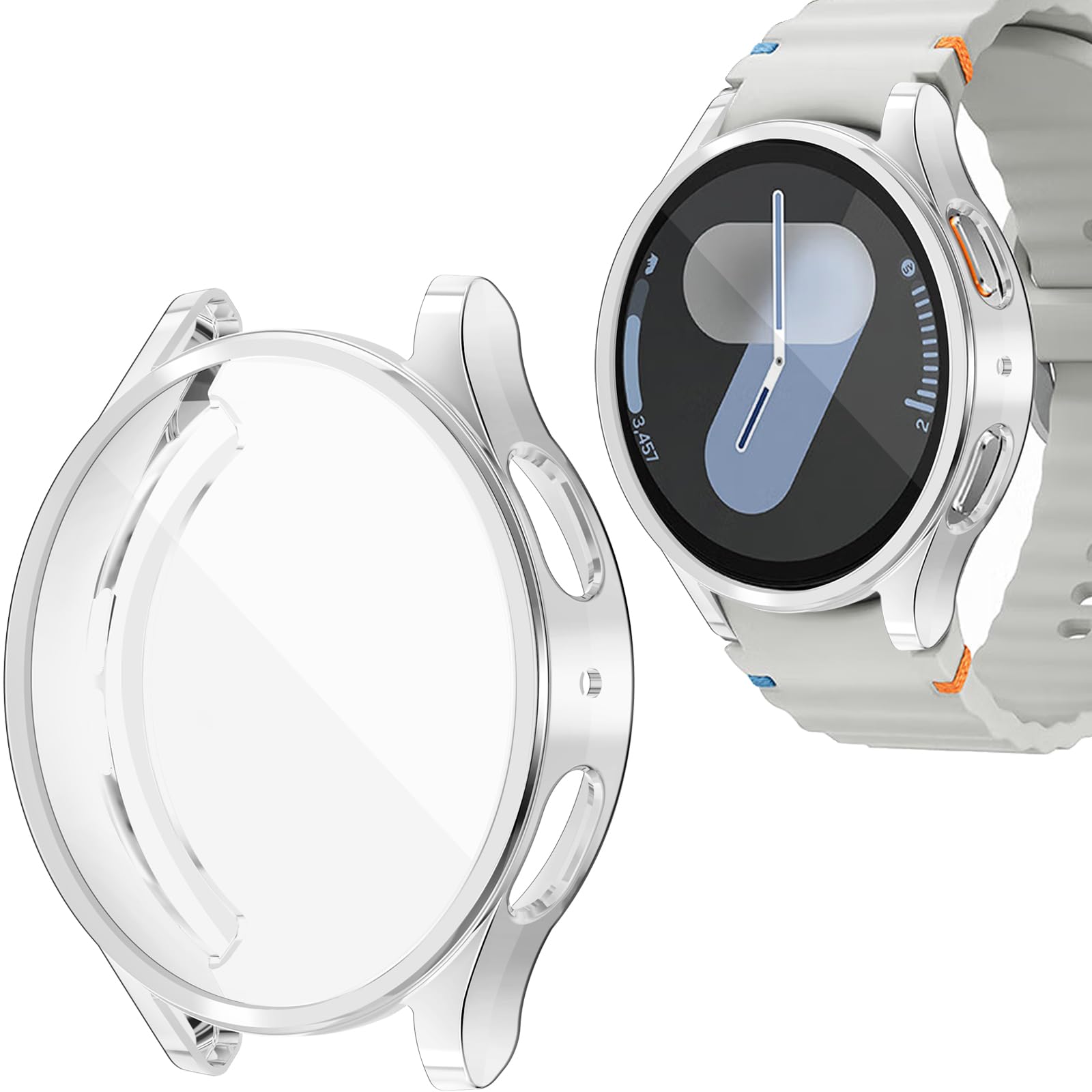 Wugongyan Case for Samsung Galaxy Watch 7 44mm Screen Protector Flexible Soft TPU All-Around Protective Face Cover for Galaxy Watch 7 Accessories(Silver, 44mm)