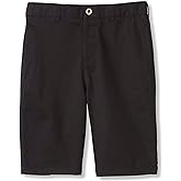 French Toast Boys' Adjustable Waist Flat Front Chino Bermuda Shorts with Stretch (Standard & Husky), Black, 8