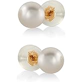 THE PEARL SOURCE White Japanese Akoya Pearl Stud Earrings for Women – Genuine Cultured Pearls, Hypoallergenic Jewelry with Secure 14k Gold Backing, Elegant Gift Box Included
