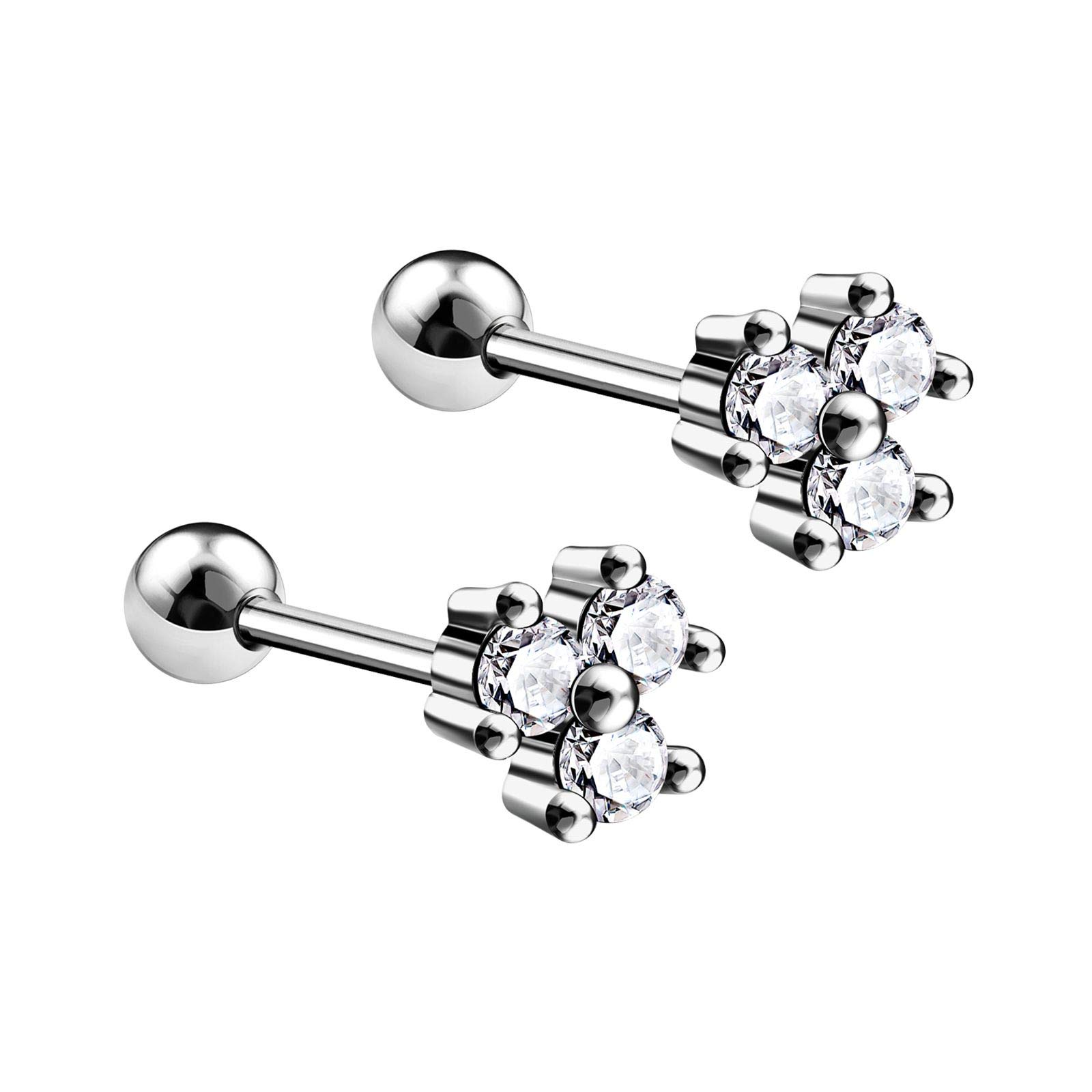BanaVega 2PCS Surgical Steel Fancy Crystal Clear Stud Ear Stud 16g 1/4 6mm Tragus Cartilage Helix Earrings Piercing Jewellery 5704