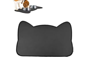 IYYI Cat Food Mat, Silicone Pet Food Mat for Floor, Waterproof Non Slip Pet Feeding Mat, Raised Edge Cat Bowl Mat to Stop Food Spills and Water Messes (Black+M)