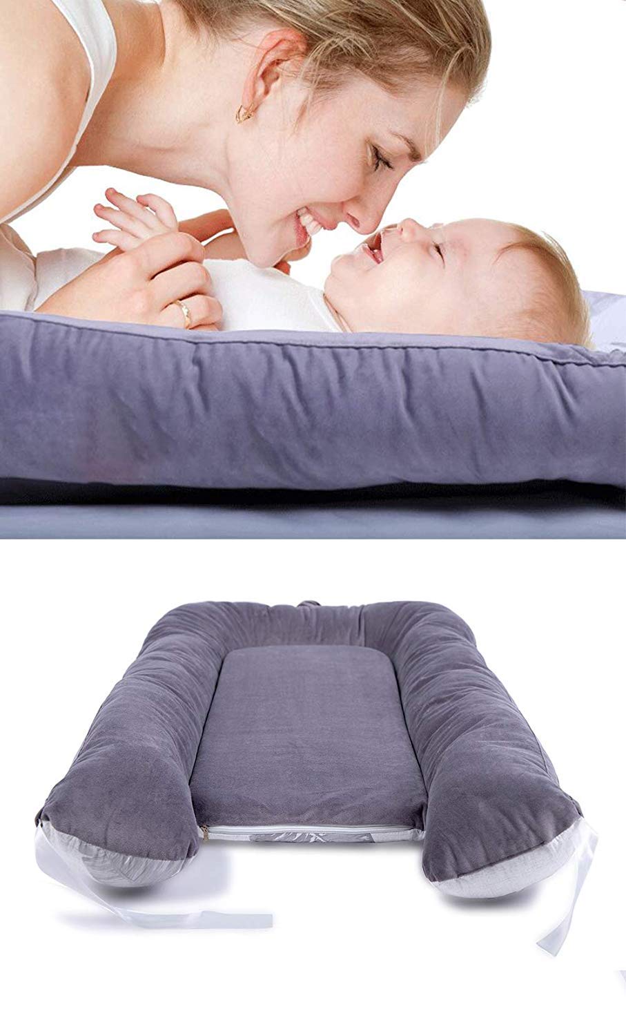 Portable Crib Baby Portable Lounger Infant Bassinet Reversible Baby Nest Bed for Bedroom/Travel (Gray Leaf): Baby