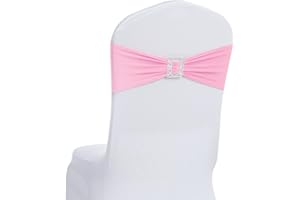 Joccun 120 PCS Spandex Chair Sashes Bows Stretch Chair Cover Band with Buckle Slider Universal Elastic Chair Ties for Wedding Banquet Party Event Decoration (Pink)