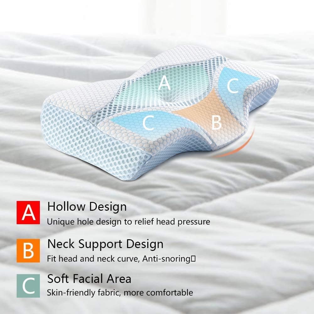 Mkicesky Neck Support Memory Foam Cervical Pillow, Side Sleeper Contour Pillow Relief Neck & Shoulder Pain for Side/Back/Stomach Sleeper, Orthopedic Bed Pillow - Lady Size: Home & Kitchen