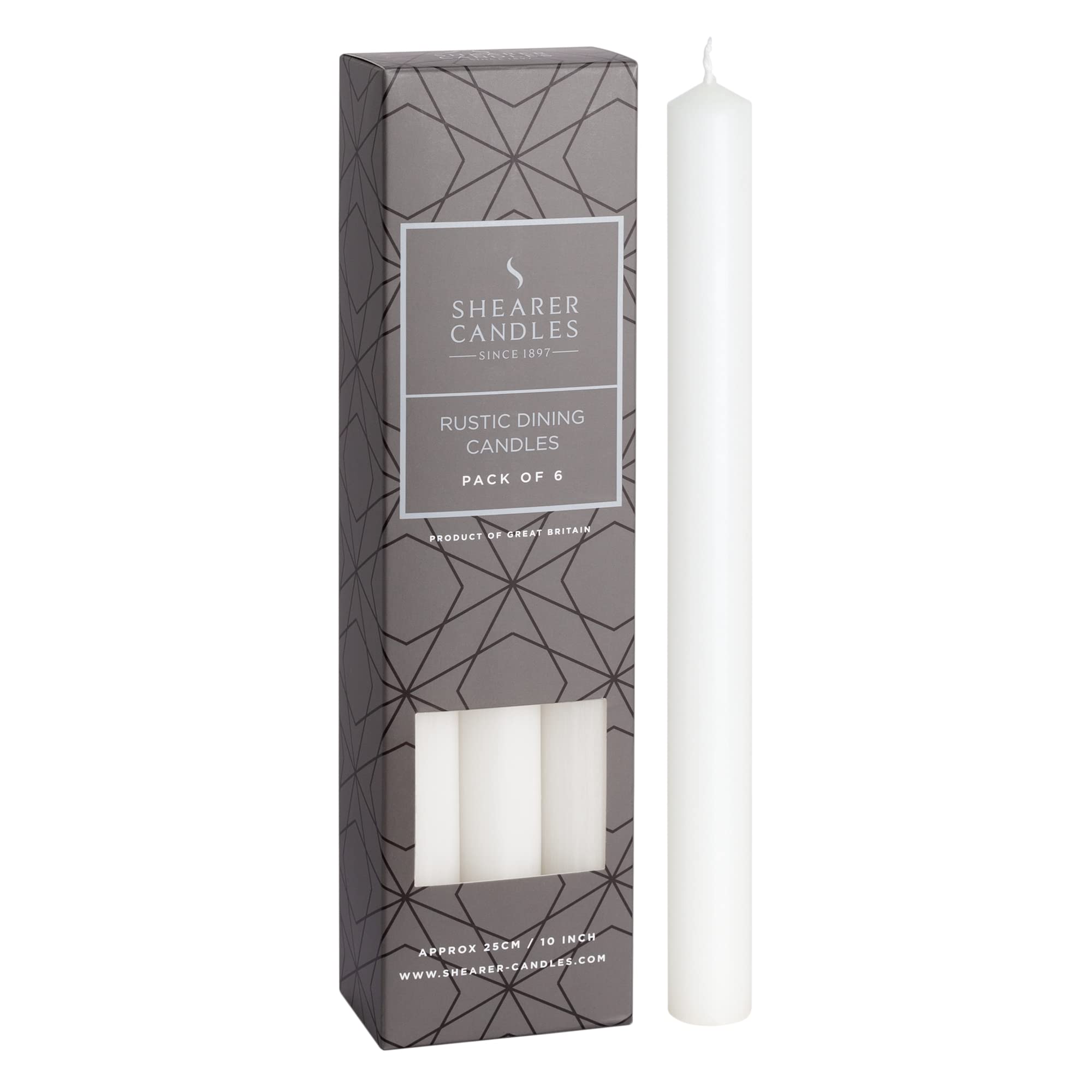 Shearer Candles White - Dinner Candles - 10 inch - Unscented Dinner Candles - 11 Hour Burn Time - 6 Pack